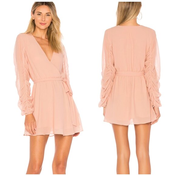 TULAROSA Revolve TAWNEY DRESS‎ S IN DUSTY ROSE New Faux Wrap Ruching Sleeve - Picture 1 of 5